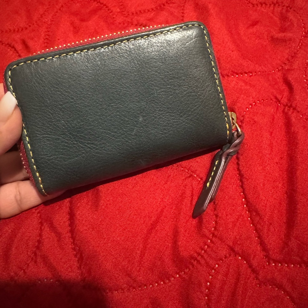 Dooney & Bourke Green and Red Leather Card Holder - Picture 2 of 9
